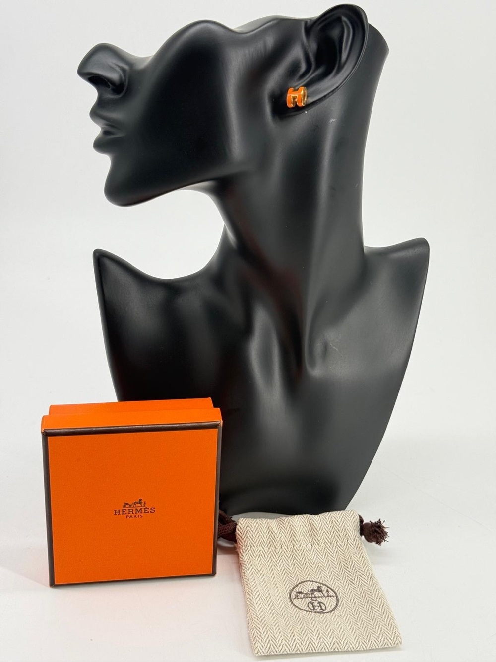 Hermes Lasquered Mini Pope H Orange Earrings
